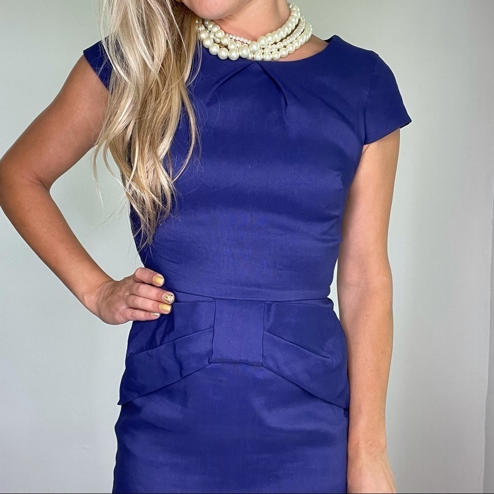 Lela Rose Royal Blue Linen & Silk Sheath Dress 4 - Picture 13 of 15